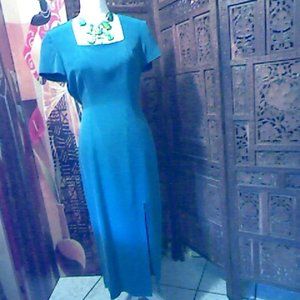 Papell Too Sz 4 100% Silk Blue Midi Dress